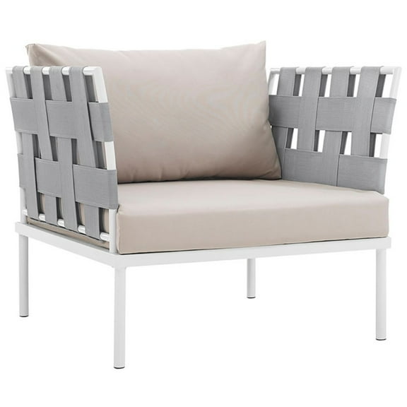 Modway Harmony Outdoor Patio Aluminum Armchair in White Beige