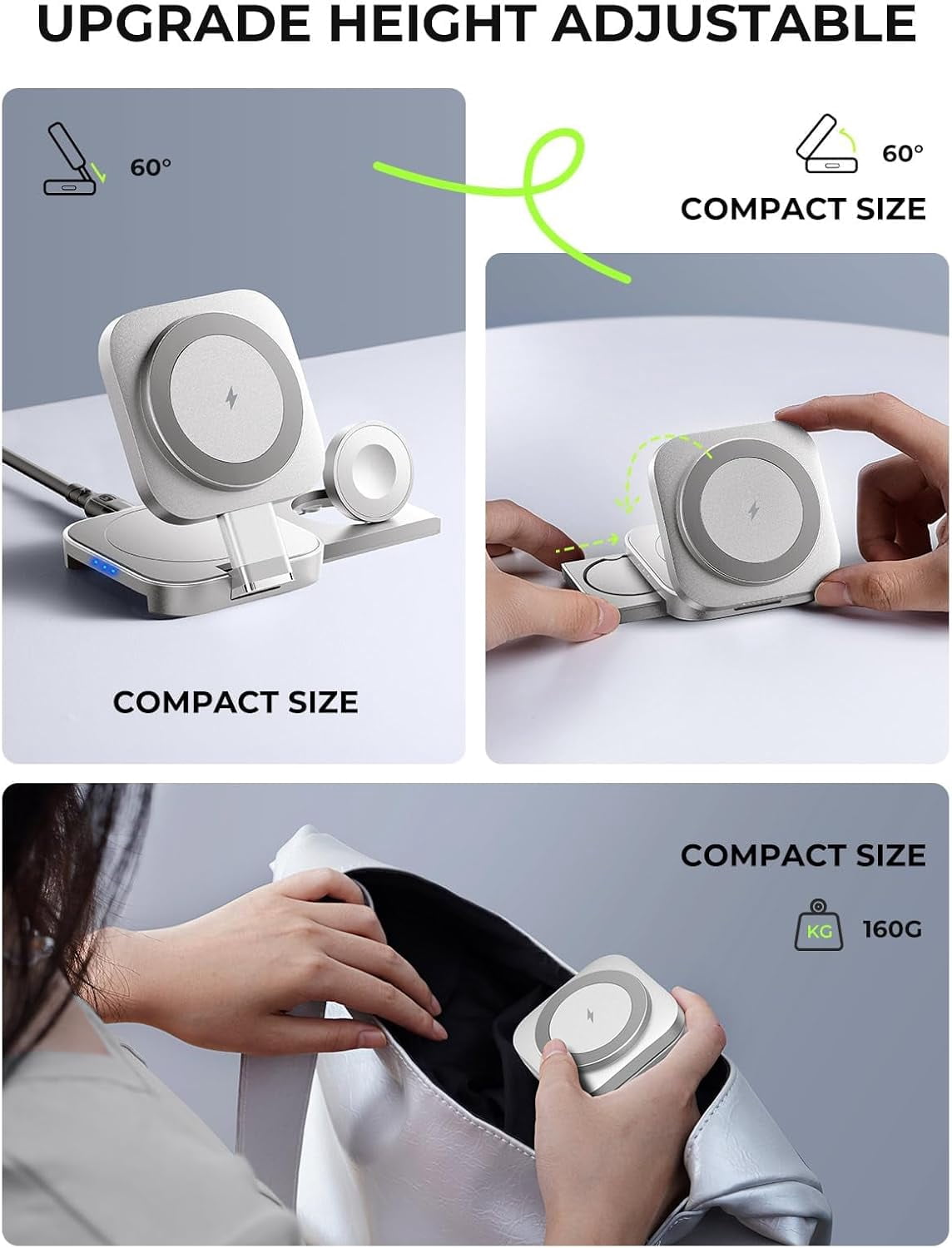Totoe 3 in 1 Charging Station for Apple Magsafe Charger Travel Accessories, Wireless Charger 3 in 1 for iPhone 16 15 Pro Max Magsafe Accessories Charger for Airpods iWatch iPhone 12-16 White