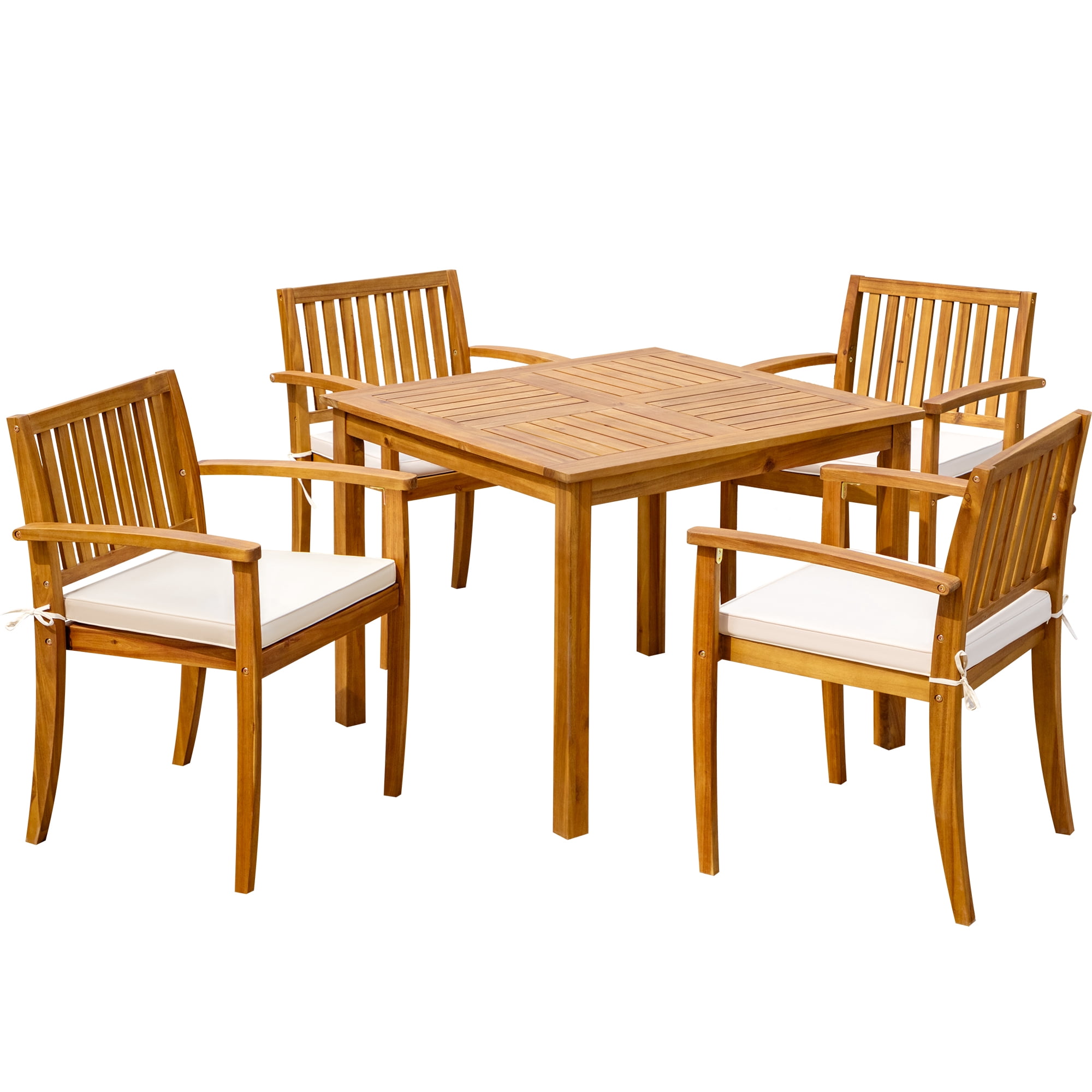 Homall Outdoor Furniture 5 Sets Patio Acacia Wood Table and Chairs with Cushions,Burlywood
