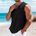 thumbnail image 5 of Horkkom Linen Shirts for Men V Neck Solid Color Sleeveless Shirts Beach Vacation Breathable Tank Tops, S-4XL, 5 of 7