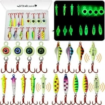Dovesun 15PCS Ice Fishing Jigs Ice Fishing Lures Kit Rattling Glow Ice Fishing Spoons for Bass Crappie Panfish Mens Fishing Gifts