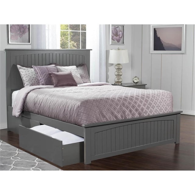 AFI Nantucket Lit Plateforme Grand en Bois Massif avec Tiroirs de Rangement Gris