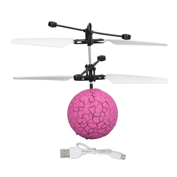 Pelota voladora de juguete inteligente con carga USB, luz LED, aspas resistentes al viento, juguete interactivo para niños, para interior y exterior, color rosa