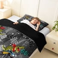 thumbnail image 4 of Castle Fairy Dinosaur Monster Truck Twin Comforter Sets 3-Piece for Toddlers, Racing Flag Print Bedding Set for Playroom, Gray Green,Black Reversible, 4 of 6