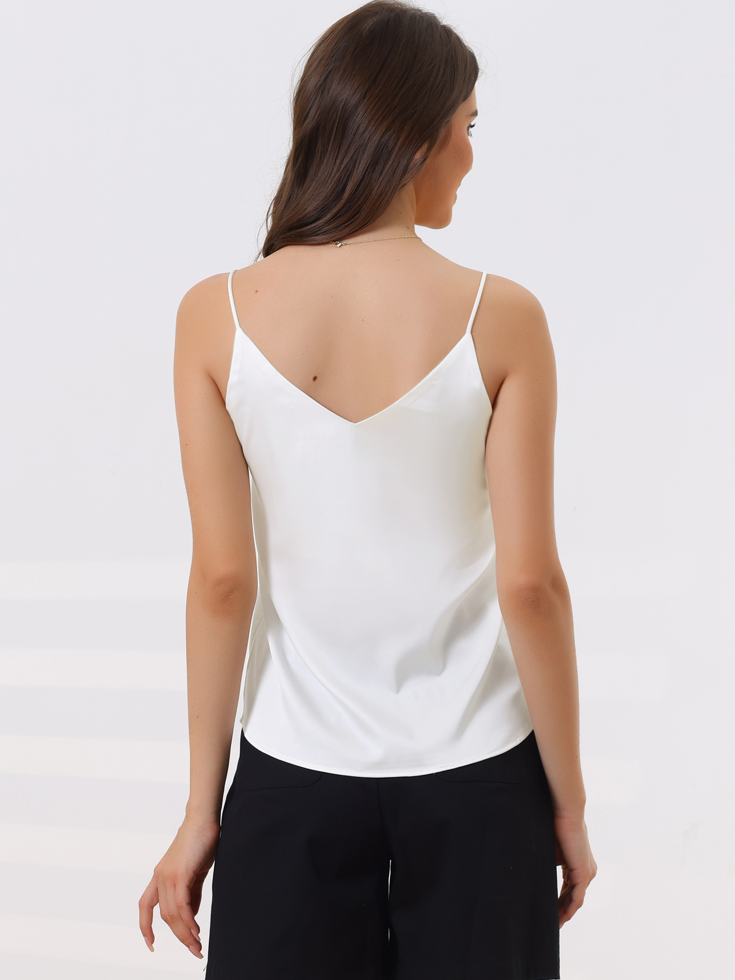 Unique Bargains Womens 2 Pack Satin Cami Silky Strap Top Lounge Pajama Camisole White Black XS