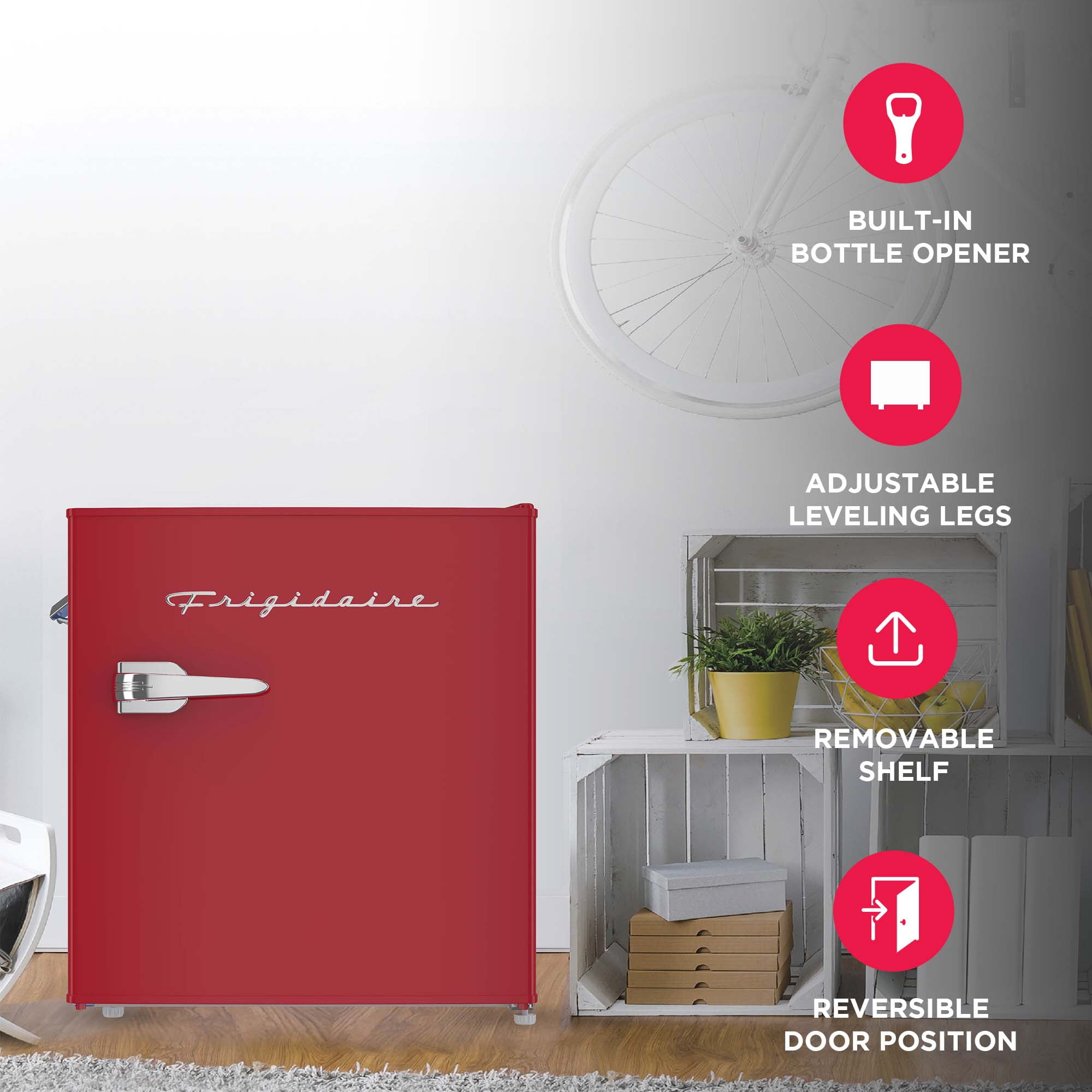 Frigidaire 1.6 Cu. ft. Compact Retro Refrigerator with Chiller Compartment, Mini Fridge with Side Bottle Opener, Red