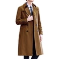 thumbnail image 3 of Mens Trench Coat Double Breasted Long Jacket Casual Windbreaker Notched Lapel Belted Overcoat Brown M(M), 3 of 4