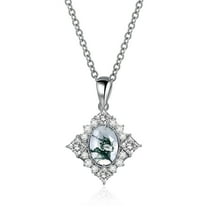 NUNCAD Halo Moss Agate Pendant Necklace for Women - 925 Sterling Silver Cubic Zirconia Pendant Necklace