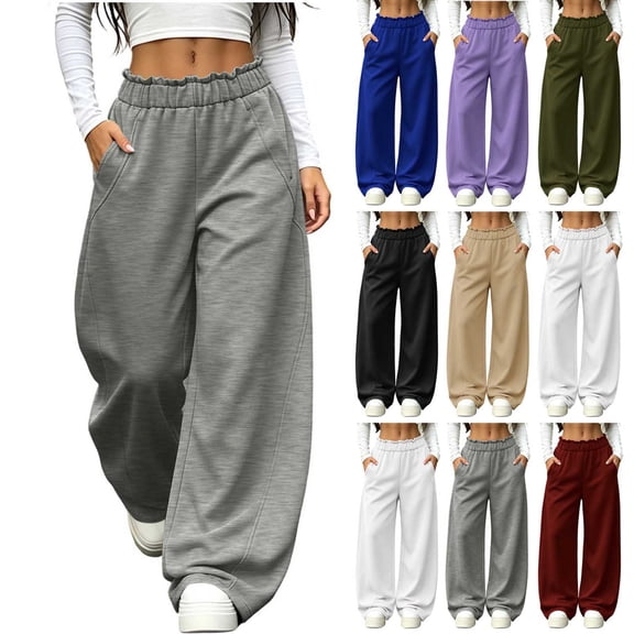 Hilenly Barrel Sweatpants Women Wide Leg Sweat Pants Ruffle Waisted Cute Y2k Sweatpants with Pockets