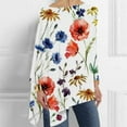 thumbnail image 2 of Womens Plus Size Long Sleeve Tops Boat Neck Vintage Floral Printed Pullover Casual Loose-Fit Irregular Hem T-Shirts Blouse, 2 of 5
