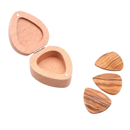 

1 Set/4 Pcs Heart-Shaped Case Guitar Pick Box Guitar Pickup Accessories Wooden Guitar Pick Collection Holder Storage Box (Box and 3 Pcs Pick)