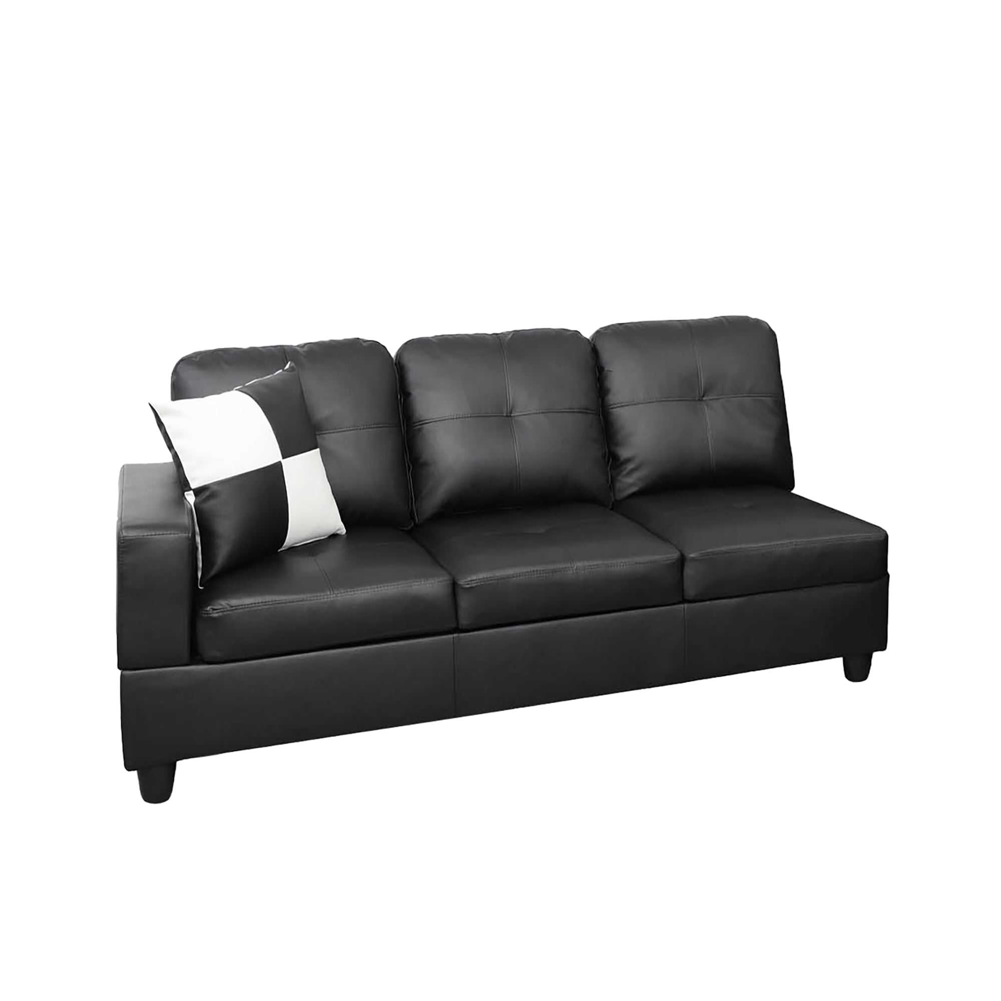 Prilinex L Sofa Couch, Modern 4-Seaters Living Room Furniture Sets with Chaise Lounge, Ottoman & 2 Pillows, Faux PU Leather for Living Room/Apartment/Office/Bedroom, Black