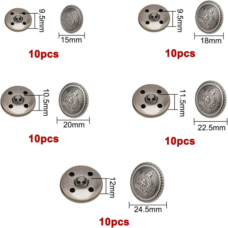 10PCS Sewing Flat Metal Button Shirt Coat Suit Buckle Buttons(20mm, Silver)