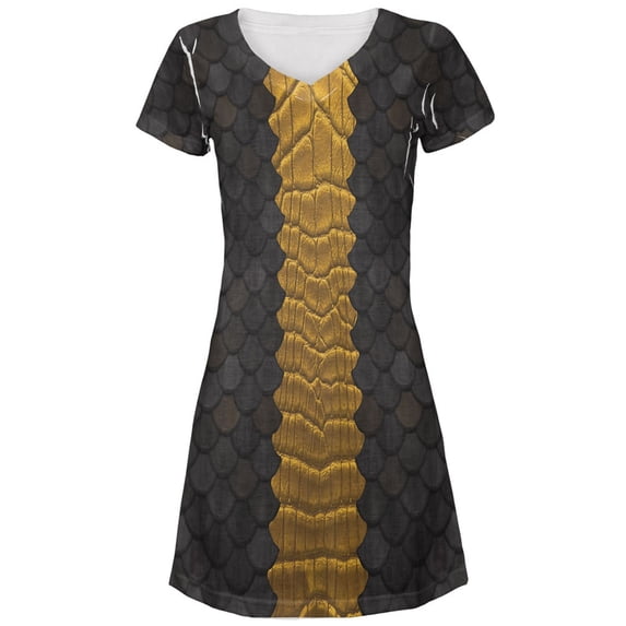Halloween Black Dragon Costume All Over Juniors V-Neck Dress