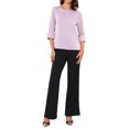 thumbnail image 2 of Blusa de satén INSPIRE CHIC para mujeres, casual elegante, cuello barco, manga 3/4, camisa de trabajo, L, púrpura claro, rosa, 2 of 6