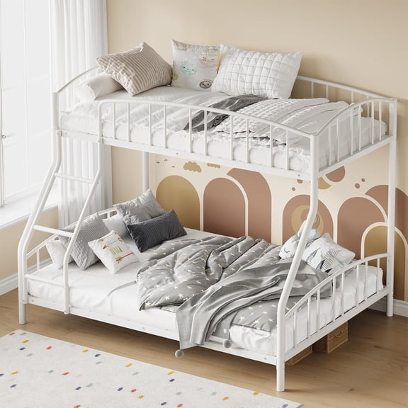 Twin Over Full Metal Bunk Bed, Space-Saving Steel Frame with Ladder & Arched Guardrail, Heavy Duty 401 lbs Capacity, Sturdy Slats, No Box Spring Needed, Safe for  Teens