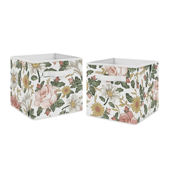 Pink Green Vintage Floral Fabric Storage Bin (Set of 2) by Sweet Jojo Designs