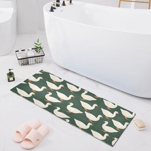 Haosy White Duck on Green Bathroom Rugs Non Slip Absorbent Soft Plush Quick Dry Bath Mat, 39"x20"