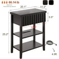 thumbnail image 3 of Narrow End Table with Charging Station Set of 2, Fluted Side Table with Drawer for Small Space, Modern Nightstand with Storage Shelves for Living Room Bedroom, Black, 3 of 14
