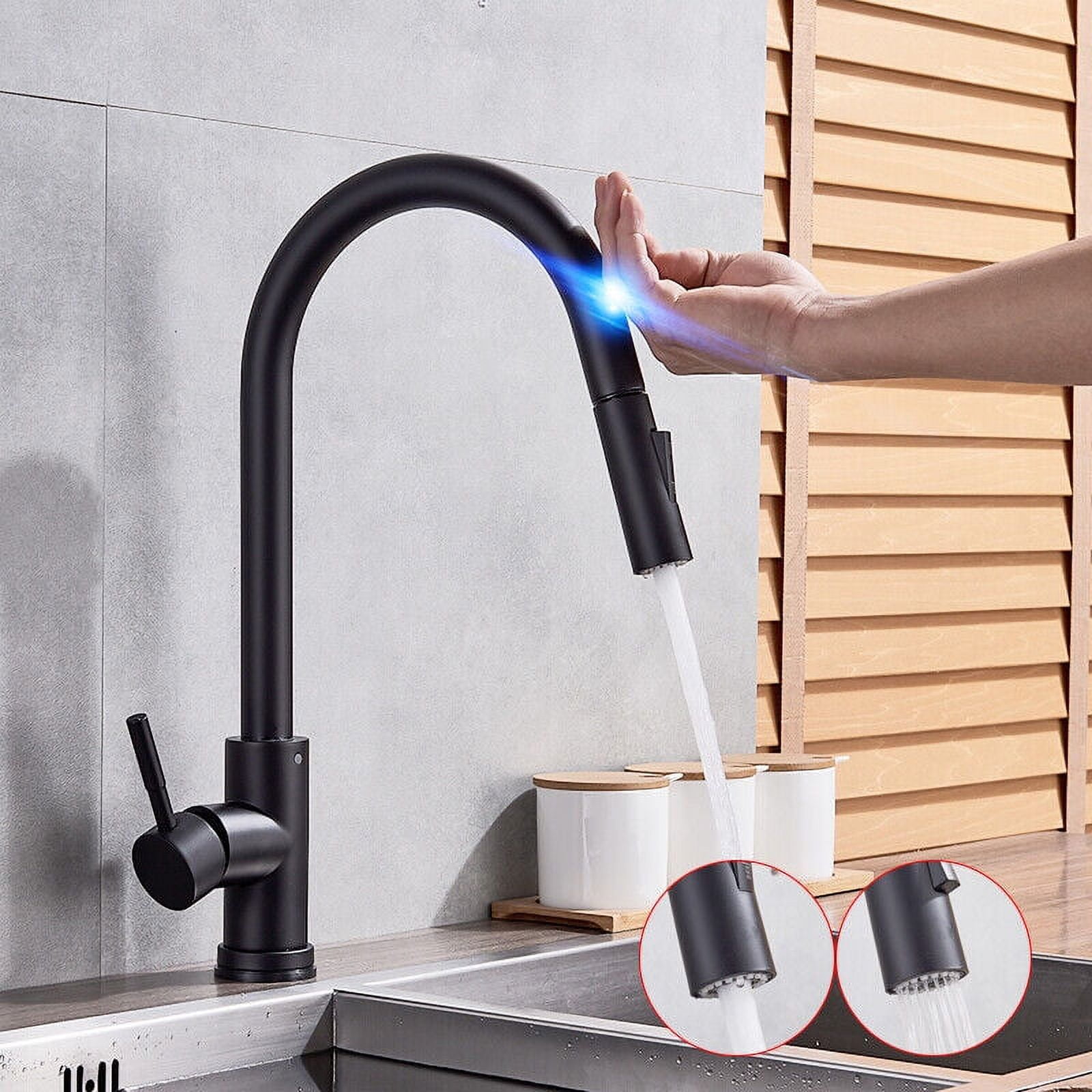 Zovajonia Automatic Touch Sensor Swivel Kitchen Faucet with Pull down Sprayer Matte Black