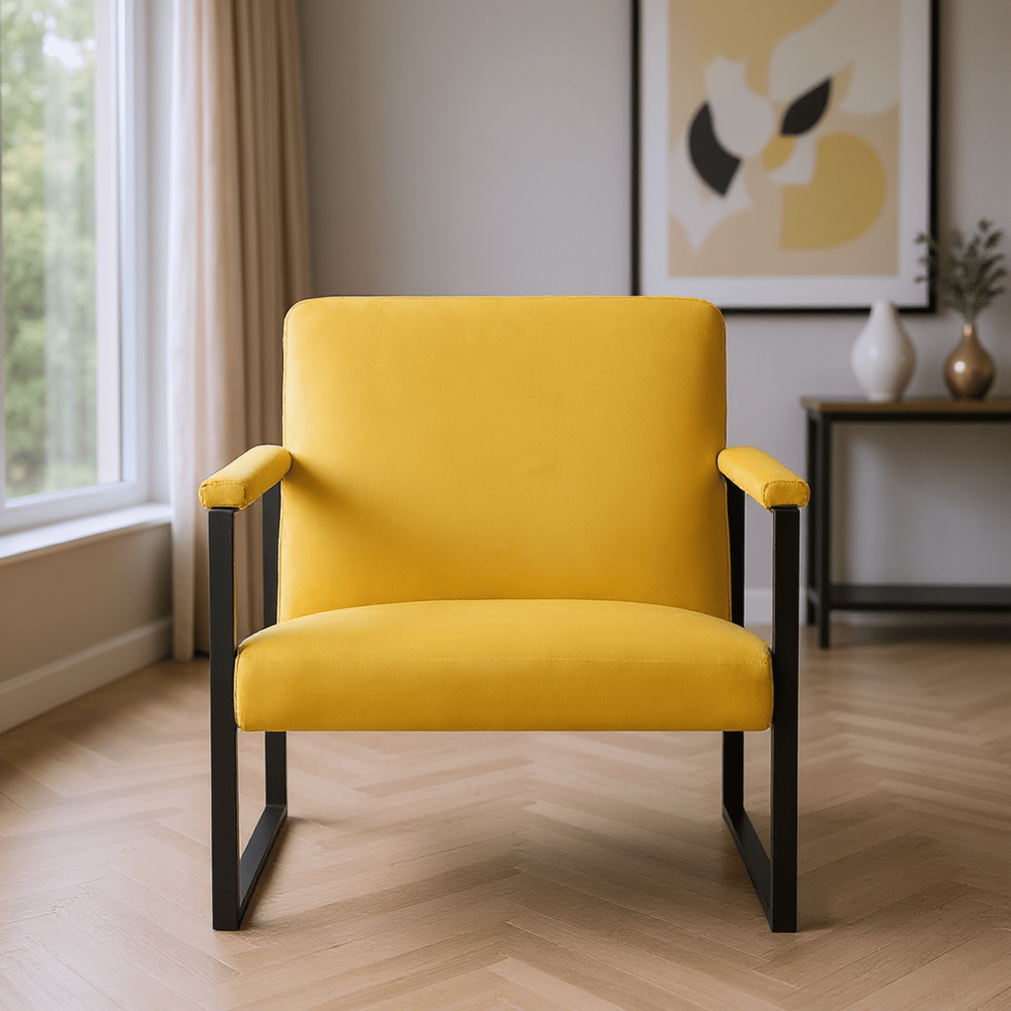 Gewnee Metal Frame Accent Armchair, Designed with a Sleek Metal Frame and Clean Lines, Making for a Stylish and Comfortable Addition to Living Room, Bedroom, Study or Den.