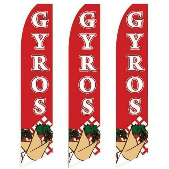 3 three Pack Tall Swooper Flags Gyros Red White With Gyro Image