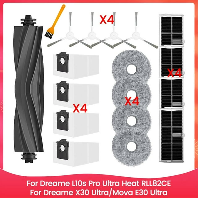 18 Piezas de Filtro de Cepillo, Bolsa para Polvo, Paño de Fregona para L10s Pro Ultra Heat RLL82CE/X30 Ultra/ E30 Ultra, Repuestos
