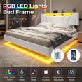 thumbnail image 5 of Full Size Floating Bed Frame with Outlets, LED Upholstered Platform Bed with Storage Headboard, No Box Spring Needed, White, 5 of 7