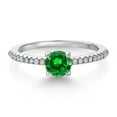 thumbnail image 3 of Gem Stone King 925 Sterling Silver Green Created Emerald and White Lab Grown Diamond Engagement Wedding Anniversary Ring for Women (0.93 Cttw, Round 5MM, Available in Size 5, 6, 7, 8, 9), 3 of 6