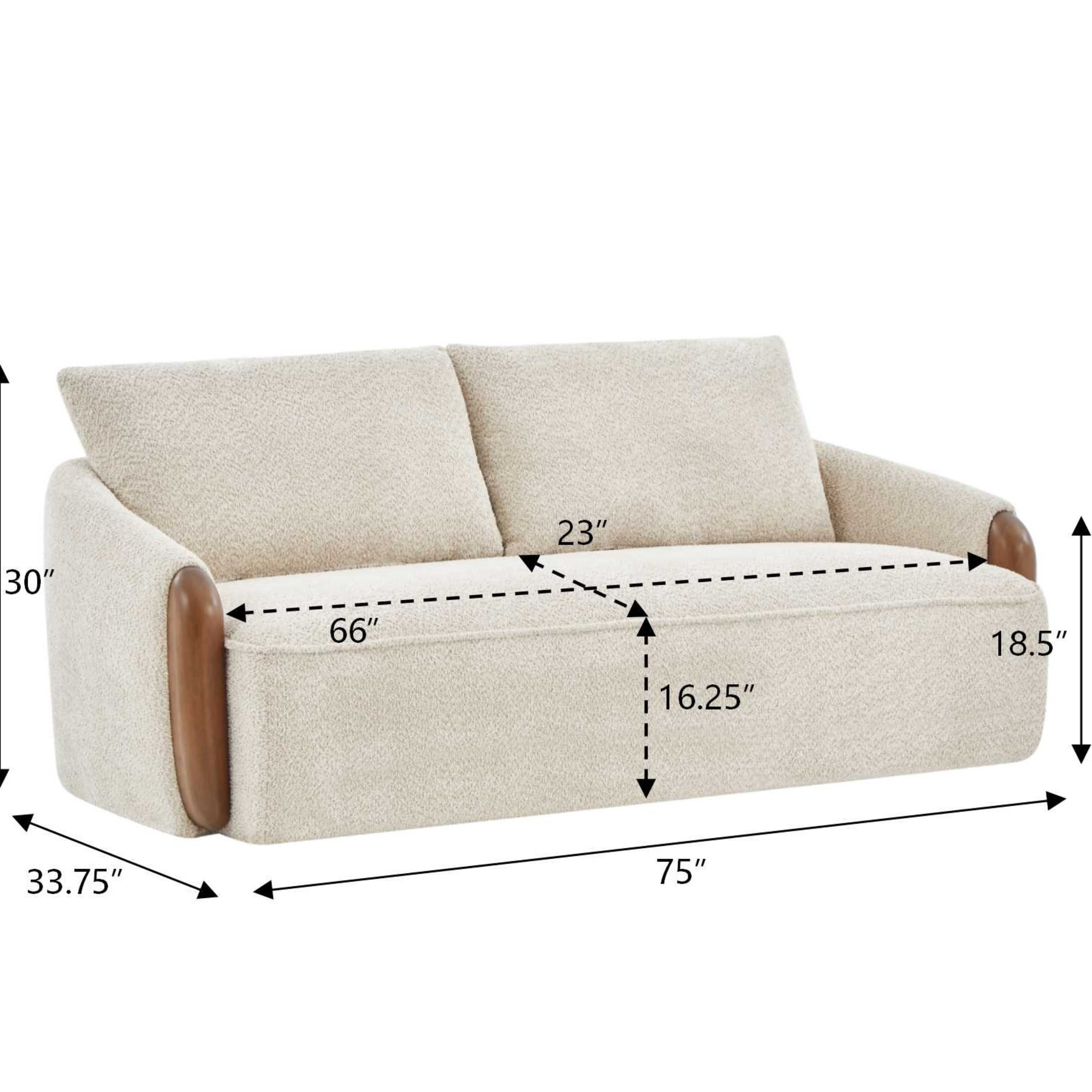 Christopher Knight Home 75" Modern Curved Boucle Sofa with 3 Seats, Solid Wood Frame, Sesame