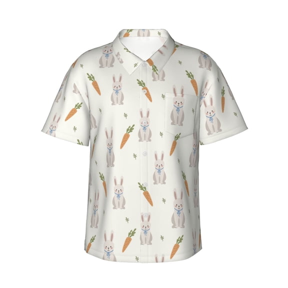 Xecao Retro Rabbit print Hawaiian shirt - a stylish short-sleeve button-down for men, perfect for casual beach and tropical outings.