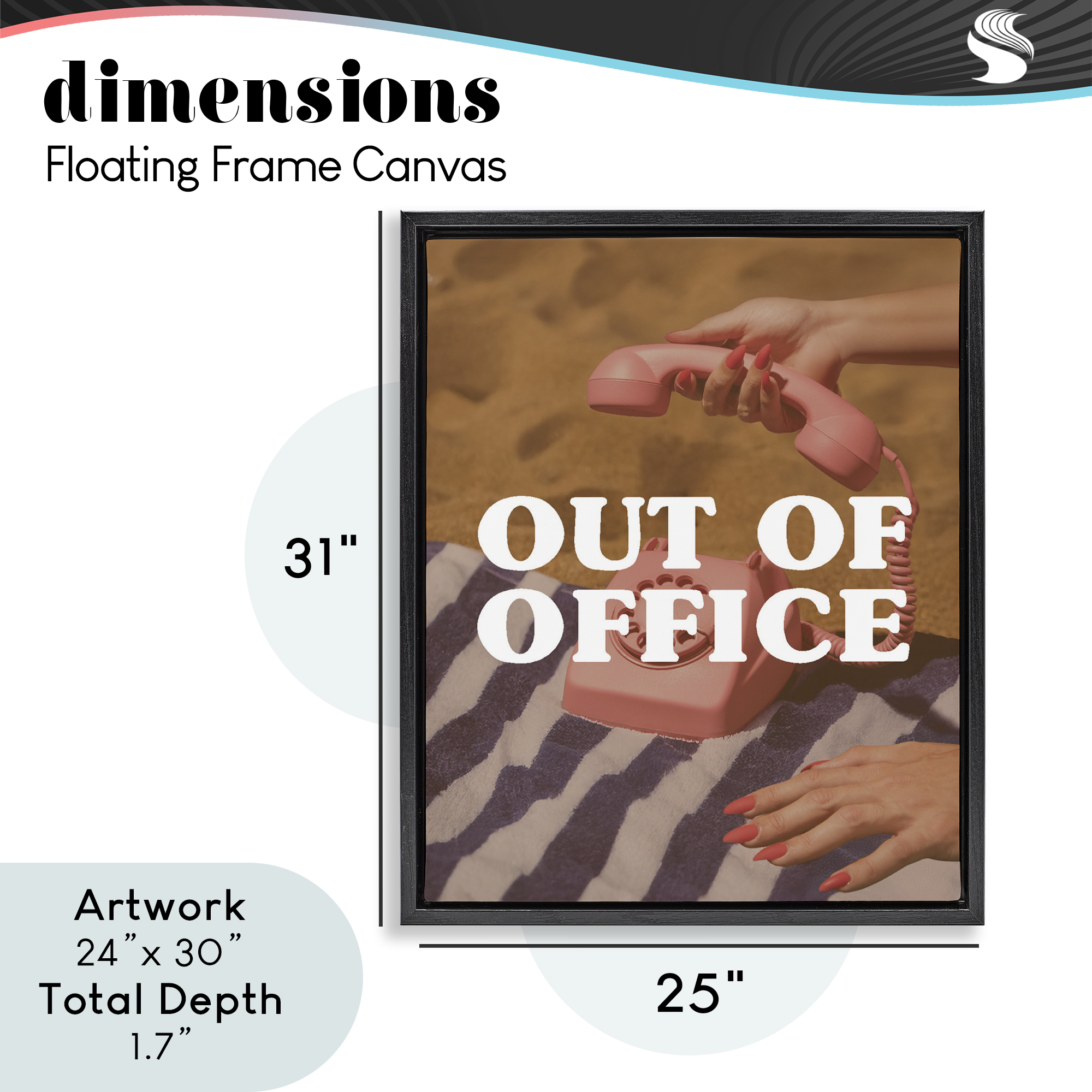 Out of Office Pink Phone Black Framed Floater Canvas Wall Art, design by Lil' Rue