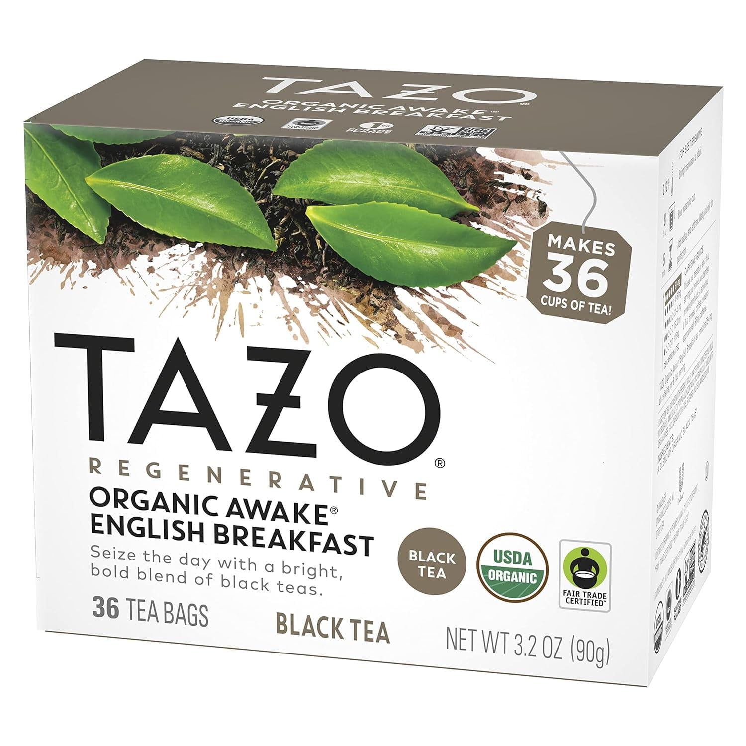 TAZO Regenerative Organic Awake English Breakfast Black Tea Bags, 36 Count (Pack of 4)