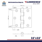 Embassy 3” x 3” Ball Bearing Door Hinge Heavy Duty Hinges Polished Brass with Flat Tips