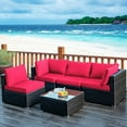 thumbnail image 3 of Patiojoy 5PCS Rattan Patio Furniture Set Cushioned Sofa Chair Coffee Table Set Easy Assemble Red, 3 of 9