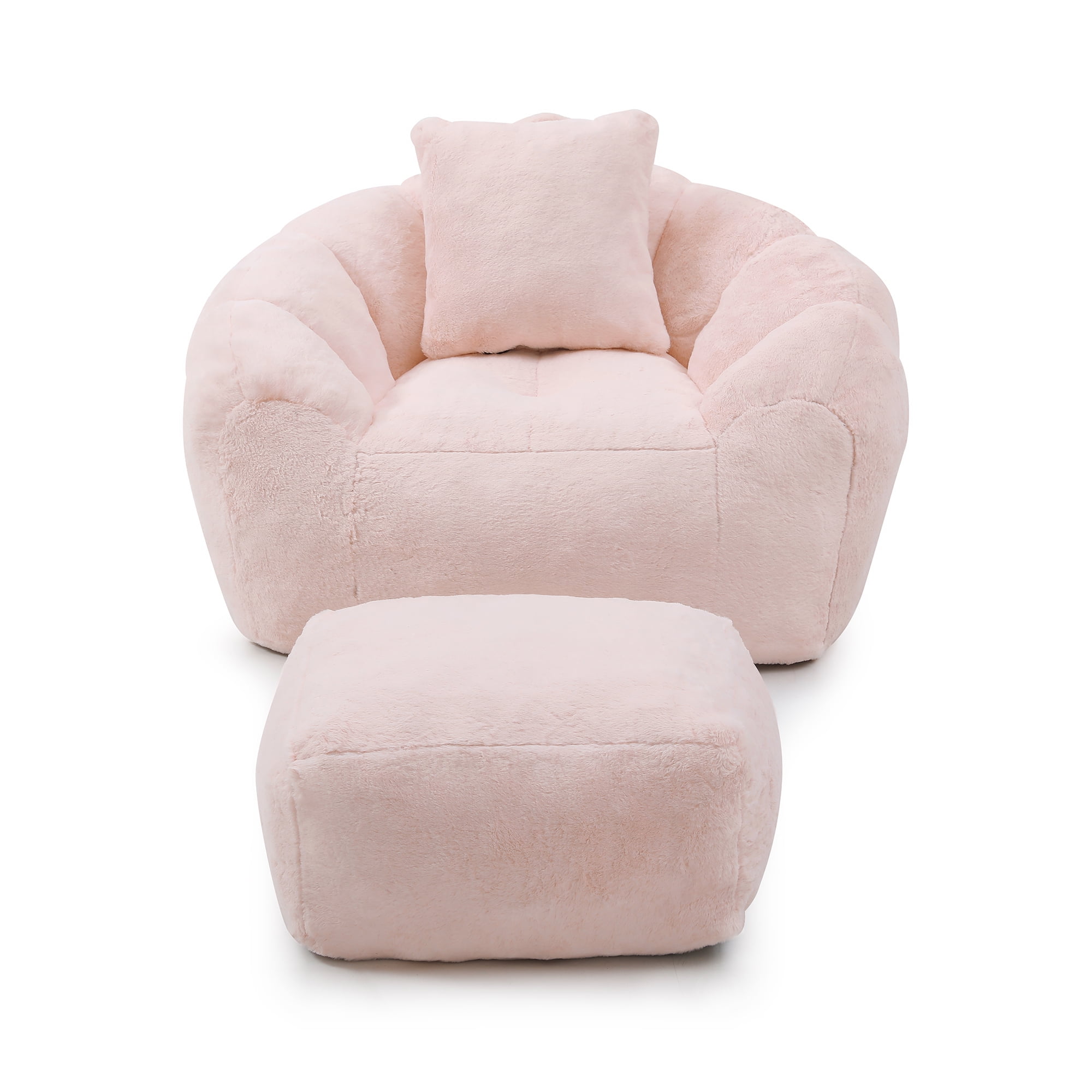 Jopath Bean Bag Chair with Footstool, Oversized Bean Bag for Adults and Kids, Stuffed Big Accent Sofa, Floor Sofa for Gaming Reading Living Room Bedroom Pink