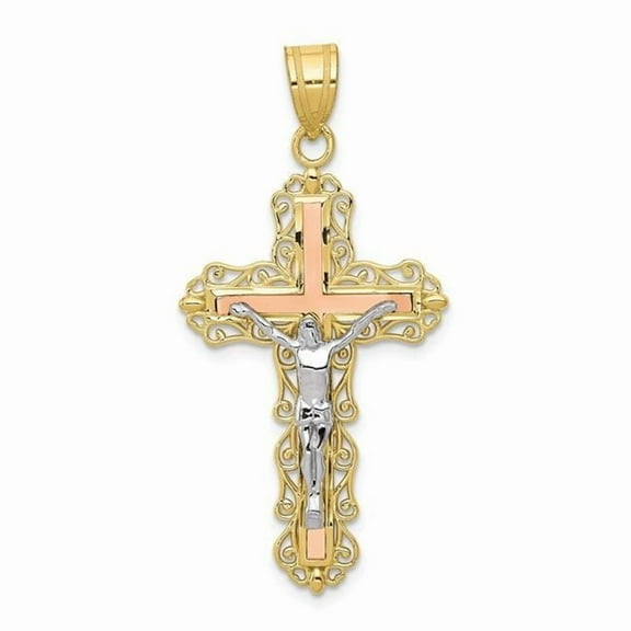 Finest Gold 10K Tri-Color Diamond-Cut Crucifix Pendant