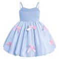 thumbnail image 2 of IBTOM CASTLE Baby Girl Dress Satin Bubble Pink Bow Ruffle Pageant Formal Princess Toddler Girl Fancy Dress Photo Shoot 2-3T Blue, 2 of 7