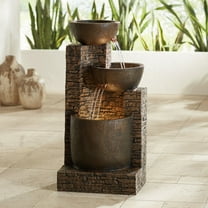 Mason 35" High Large Rustic Indoor Outdoor Decor Faux Stone Floor Fountain with Light LED Outside Garden Patio