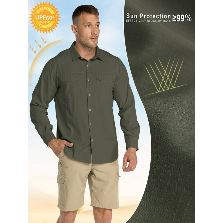 33,000ft Men's Long Sleeve Hiking Shirts Lightweight Quick Dry Sun Protection UV Fishing Travel Shirt Outdoor Safari Outdoor, Size: XL
