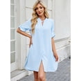 thumbnail image 4 of Deago Women's Short Sleeve V Neck Button Down Shirt Dresses Casual Loose Summer Dress Swimsuit Cover Up (Blue, S), 4 of 8