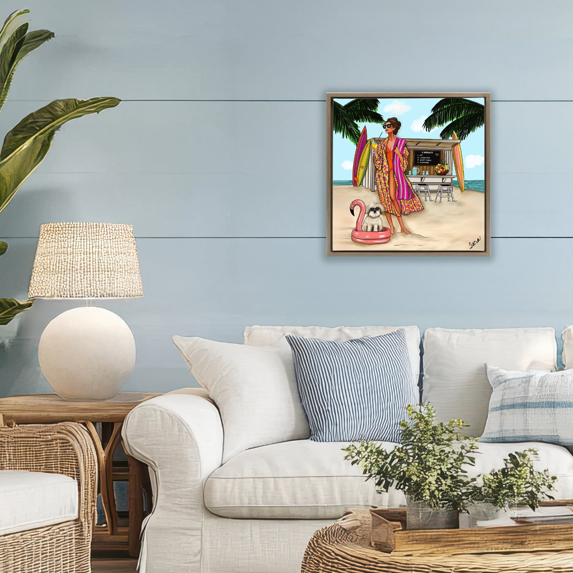 Stupell Industries Beach Girl in Summer Sun Brown Framed Floater Canvas Wall Art, design by Tara Boone