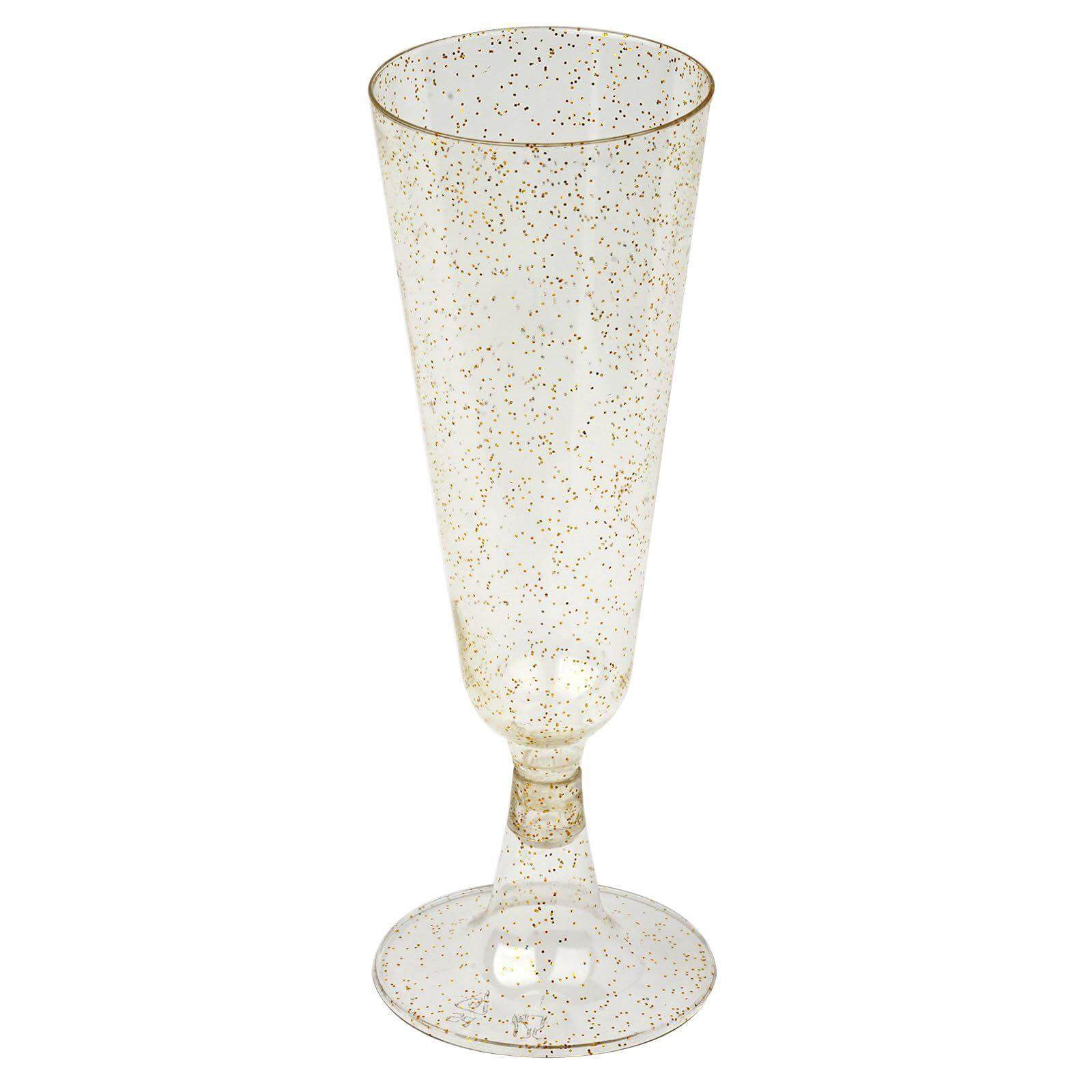 Efavormart 60 Pack 5oz Gold Plastic Disposable Champagne Glasses Flutes, Short Stem Glitter Sprinkled Trumpet Design | Detachable Base