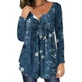 thumbnail image 1 of Hauts d'Été Mignons pour Femmes, Décontracté, Col Rond, Boutons, Manches Longues, Imprimé, T-Shirts en Solde, 1 of 5