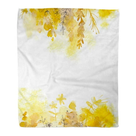 Media Sofa ASHLEIGH Throw Blanket Warm Cozy Print Flannel Grass in Watercolor and Pencil Field Herb Flowers Collage Mixed Media Summer Comfortable Soft for Bed Sofa and Couch 50x60 Inches ()