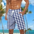 thumbnail image 2 of CHEEREAM Mens Casual Plaid Shorts Elastic Waist Drawstring Loose Fit Summer Beach Vacation Shorts with Pockets Navy S, 2 of 5