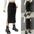 thumbnail image 2 of Yokua Women Stretchy Casual Ribbed Knit Sexy Side Split Bodycon Midi Sweater Skirts, 2 of 15