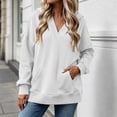 thumbnail image 2 of Fesfesfes Women's Casual V Neck Hoodless Sweatshirt Drop Shoulder Long Sleeve Loose Fit Solid Color Pullover Top with Kangaroo Pocket for Fall Winter Daily Wear, 2 of 9
