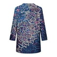 thumbnail image 6 of JTZGDY Womens 3/4 Sleeve Tops Dressy Casual Floral Printed Fall V Neck Outfit Graphic T-Shirts Trendy 2025 Basic Ruched Pleated Fall Tunic Blouse for Leggings Blue#06 M, 6 of 7