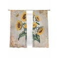 thumbnail image 2 of Sheer Curtains 63 Inches Long 2 Panels, Watercolor Sunflower Green Leaves Butterfly Rod Pocket Curtain Voile Draperies, Retro Shabby Back Light Filtering Window Treatment for Living Room, 2 of 8